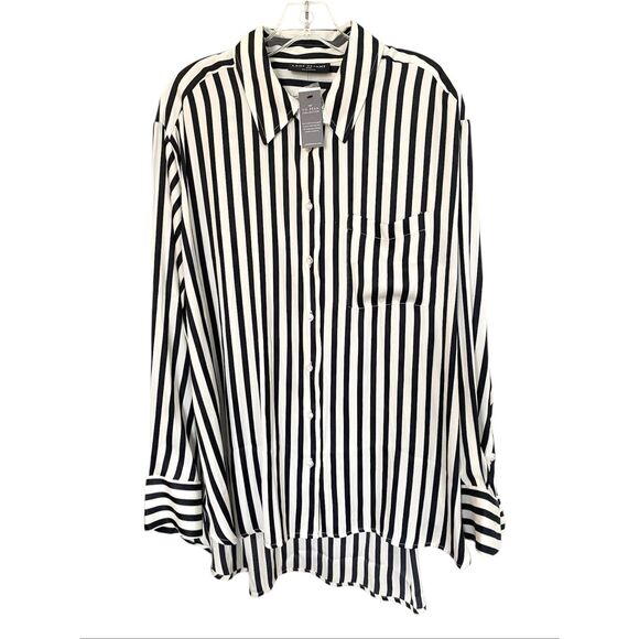 NWT Lane Bryant B/W Striped Long Sleeve Button Down Shirt Sz18/20 - Picture 3 of 7